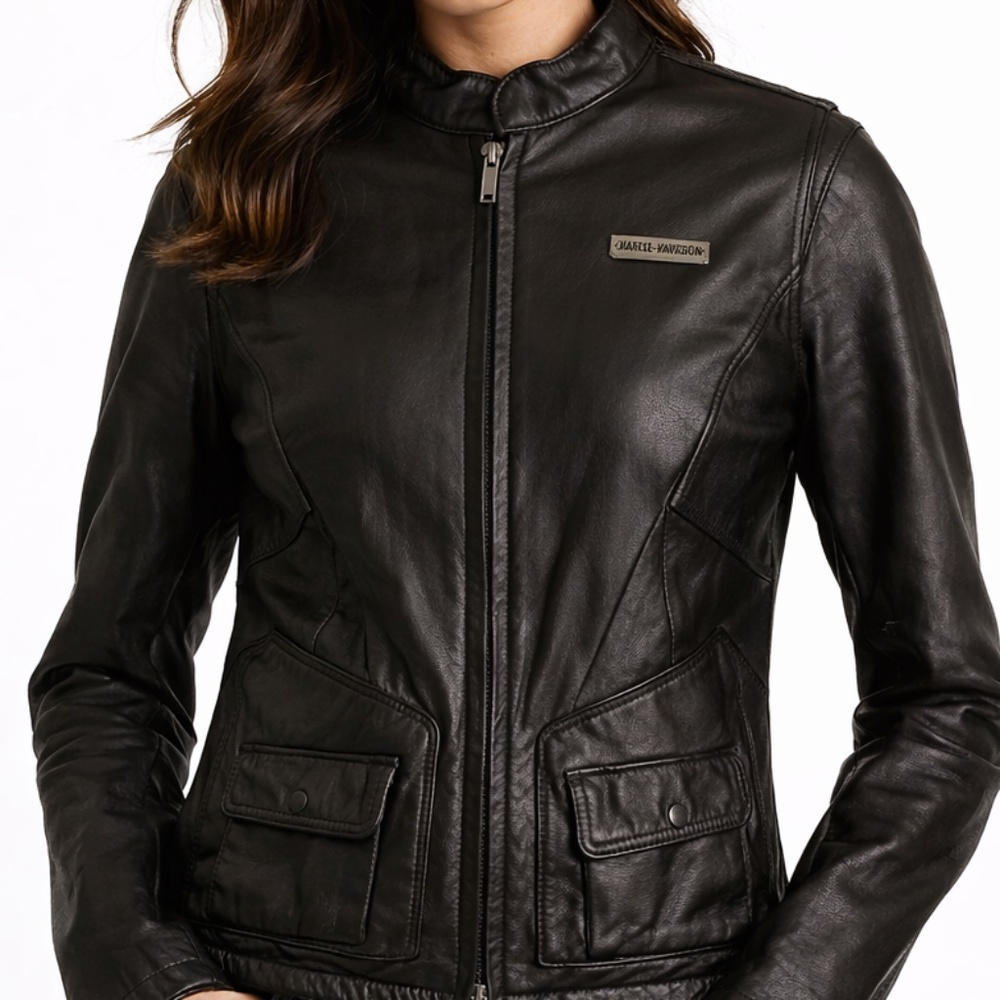 Harley-Davidson Genuine Leather Jacket Women’s Small Black Lace-Up Back Moto